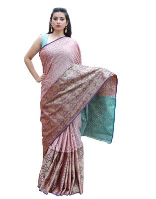Pink woven tanchhoi saree with blouse 1