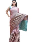 Pink woven tanchhoi saree with blouse