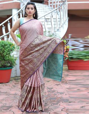 Pink woven tanchhoi saree with blouse 2