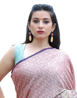 Pink woven tanchhoi saree with blouse 3