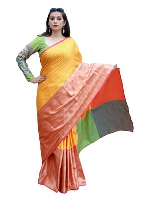 Mustard woven tanchhoi saree with blouse 1