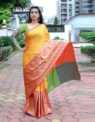 Mustard woven tanchhoi saree with blouse 2