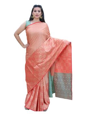 Red woven tanchhoi saree with blouse 1
