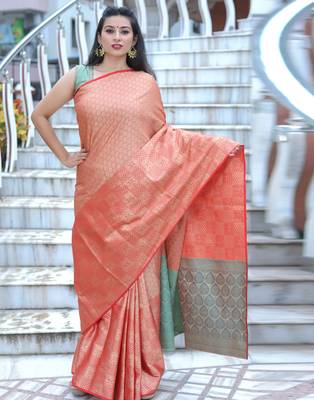 Red woven tanchhoi saree with blouse 2