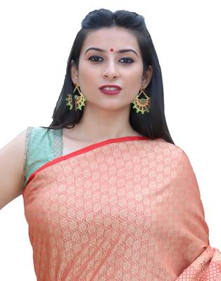 Red woven tanchhoi saree with blouse 3