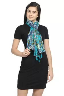 Blue & Multicolor Viscose Rayon Printed Floral Stole