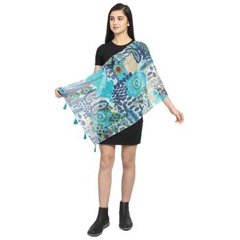 Blue & Multicolor Viscose Rayon Printed Floral Stole 4