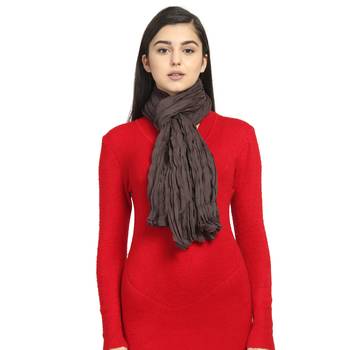 Brown Cotton Solid Crinkle Stole 1