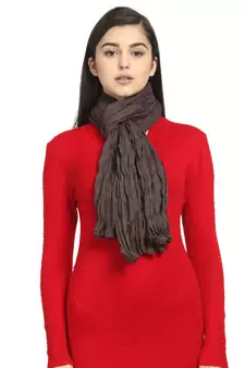 Brown Cotton Solid Crinkle Stole