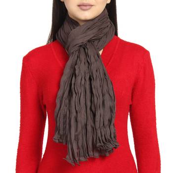 Brown Cotton Solid Crinkle Stole 2