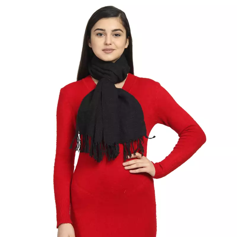 Black Cotton Woven Self Design Stole