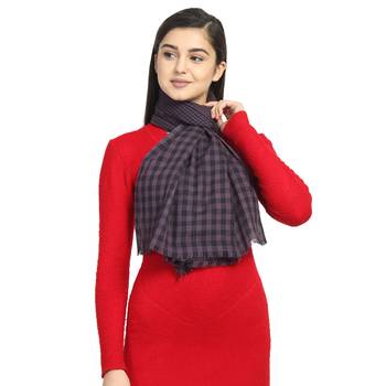 Black & Purple Viscose Rayon Woven Design Checkered Stole scarf 1