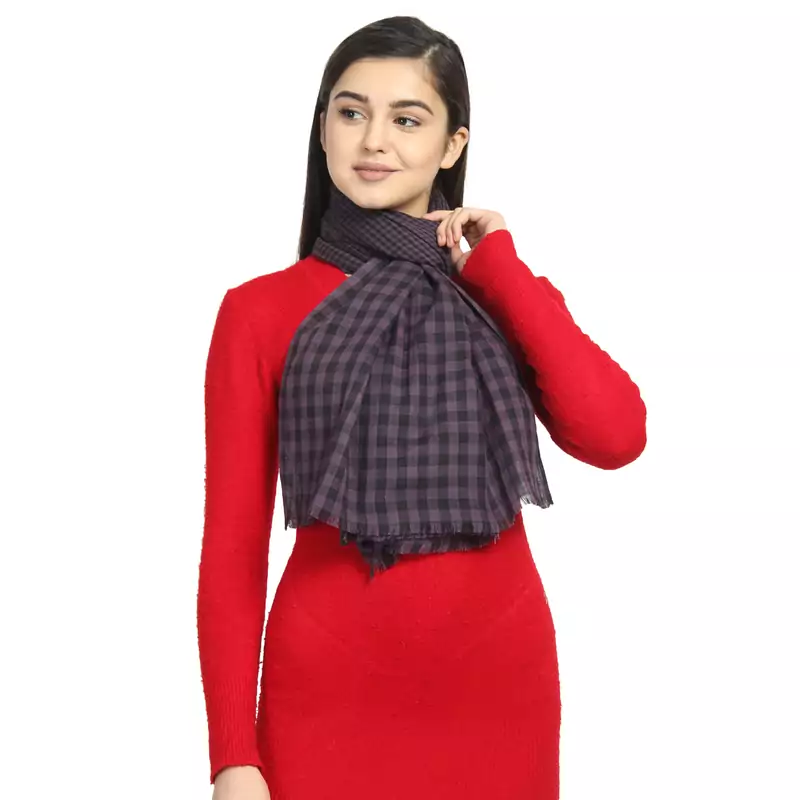 Black & Purple Viscose Rayon Woven Design Checkered Stole scarf