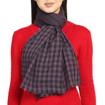 Black & Purple Viscose Rayon Woven Design Checkered Stole scarf 2
