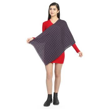 Black & Purple Viscose Rayon Woven Design Checkered Stole scarf 4