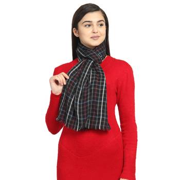 Black & Multicolor Viscose Rayon Woven Design Checkered Reversible scarf 1