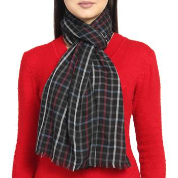 Black & Multicolor Viscose Rayon Woven Design Checkered Reversible scarf 2