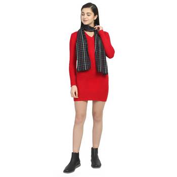 Black & Multicolor Viscose Rayon Woven Design Checkered Reversible scarf 3