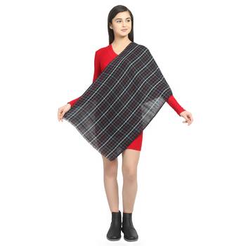 Black & Multicolor Viscose Rayon Woven Design Checkered Reversible scarf 4