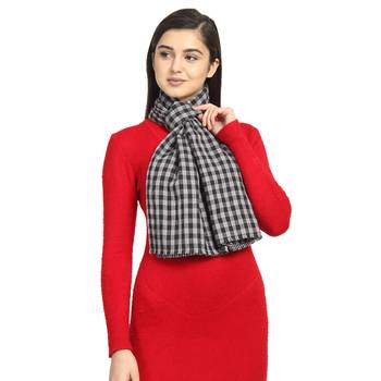 Black & Grey Viscose Rayon Woven Design Checkered Striped Reversible scarf 1