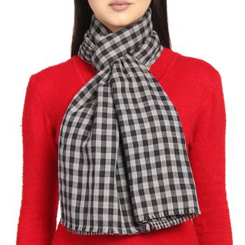 Black & Grey Viscose Rayon Woven Design Checkered Striped Reversible scarf 2