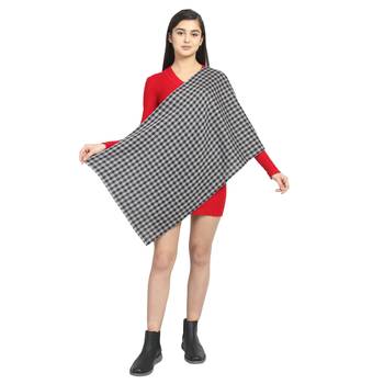 Black & Grey Viscose Rayon Woven Design Checkered Striped Reversible scarf 4