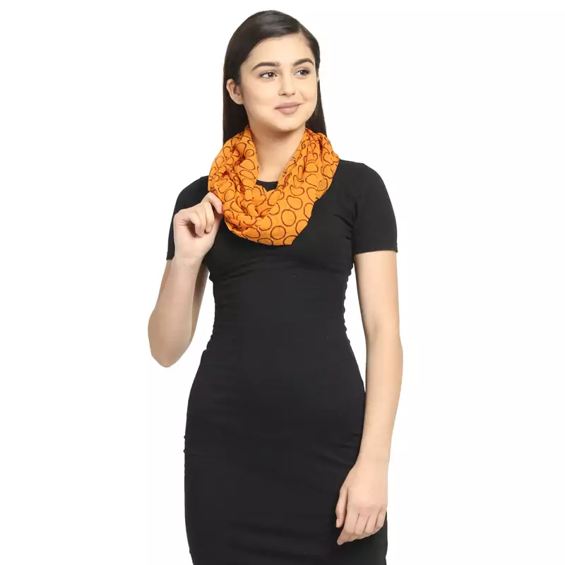 Orange Chiffon Printed Polka Dots Stole