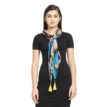 Blue & Multicolor Chiffon Printed Animal scarf 1