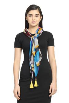 Blue & Multicolor Chiffon Printed Animal scarf