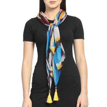 Blue & Multicolor Chiffon Printed Animal scarf 2