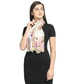 White & Purple Viscose Rayon Printed Floral Stole