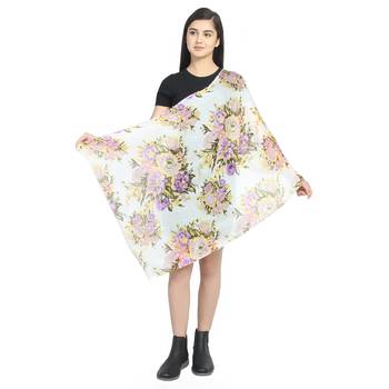 White & Purple Viscose Rayon Printed Floral Stole 4