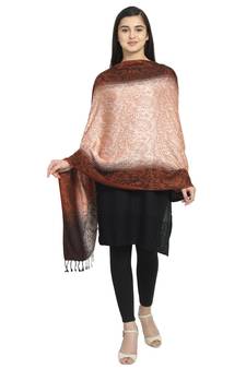 Rust & Brown Viscose Rayon Woven Design Paisley Striped Shawl