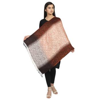 Rust & Brown Viscose Rayon Woven Design Paisley Striped Shawl 2