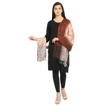 Rust & Brown Viscose Rayon Woven Design Paisley Striped Shawl 3
