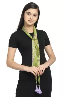 Green & Purple Chiffon Printed Floral Paisley scarf