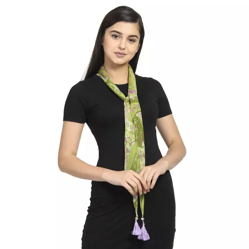 Green & Purple Chiffon Printed Floral Paisley scarf