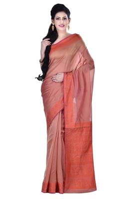 Peach Woman Cotton Silk Blend  Banarasi Saree 1
