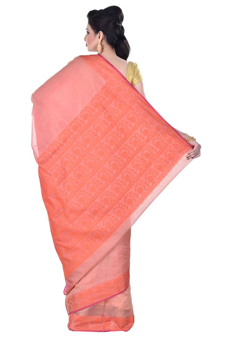 Peach Woman Cotton Silk Blend  Banarasi Saree