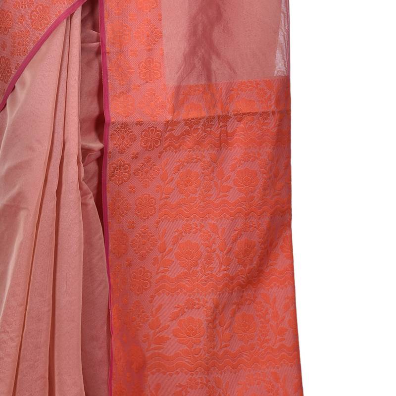 Peach Woman Cotton Silk Blend  Banarasi Saree