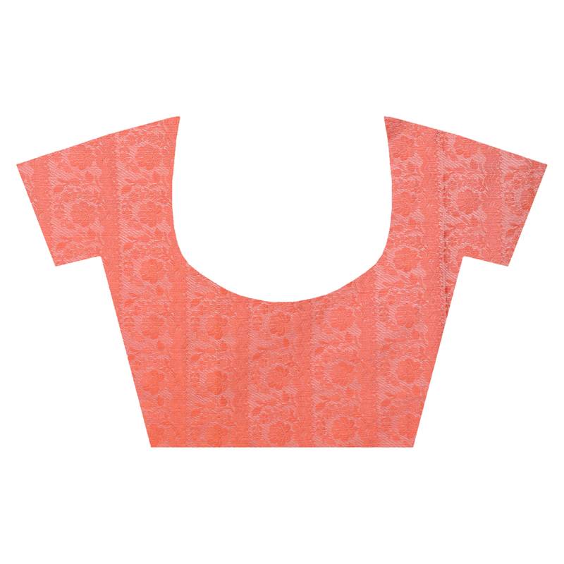 Peach Woman Cotton Silk Blend  Banarasi Saree