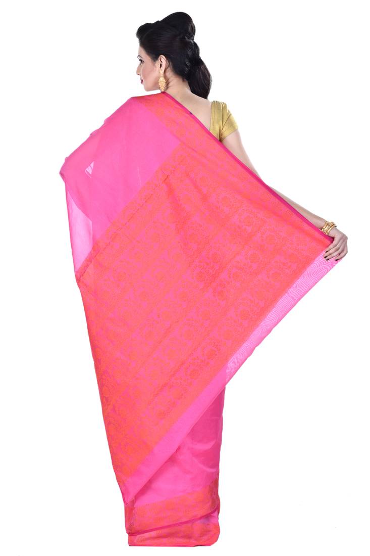 Pink Woman Cotton Silk Blend  Banarasi Saree