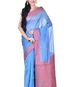 Sky Blue Woman Cotton Silk Blend  Banarasi Saree