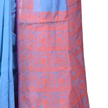 Sky Blue Woman Cotton Silk Blend  Banarasi Saree 3