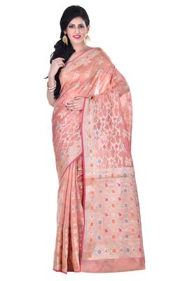 Peach Woman Cotton Silk Blend  Banarasi Saree 1