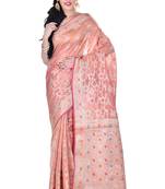 Peach Woman Cotton Silk Blend  Banarasi Saree