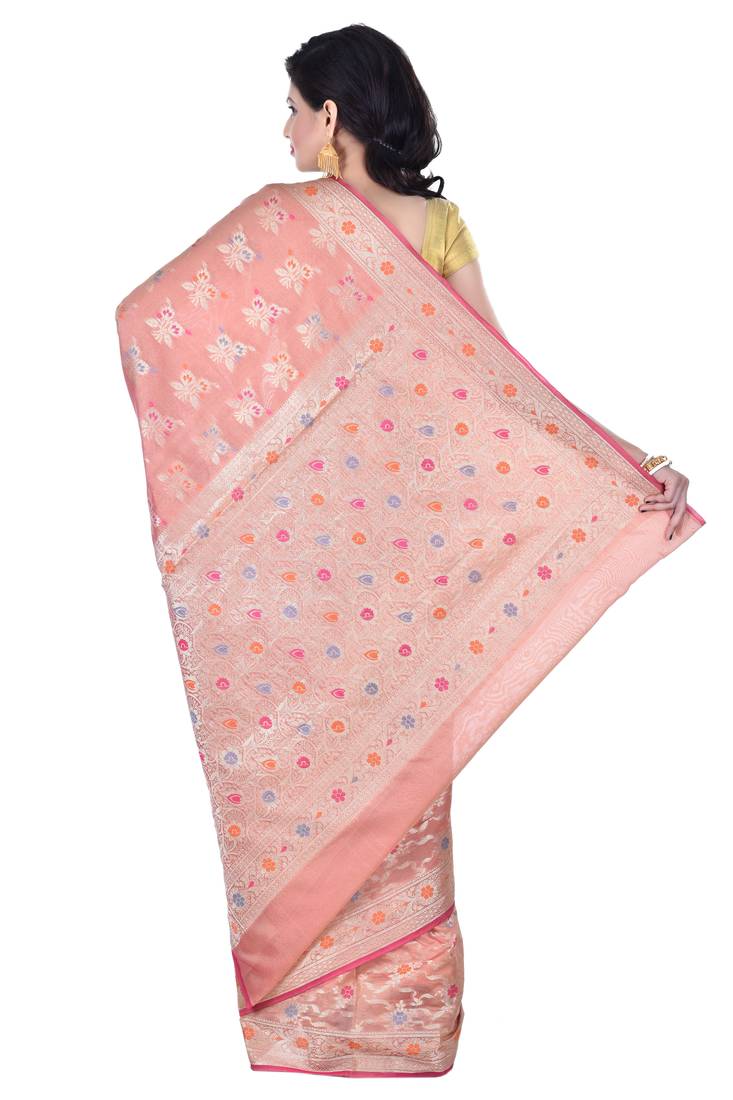 Peach Woman Cotton Silk Blend  Banarasi Saree