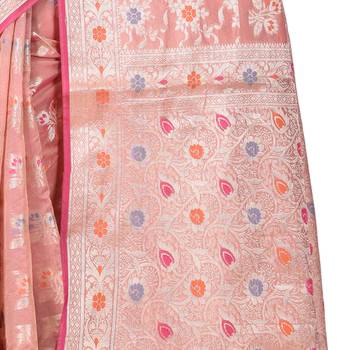 Peach Woman Cotton Silk Blend  Banarasi Saree 3