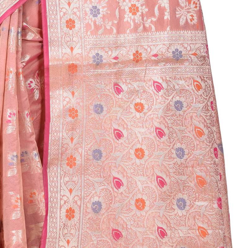 Peach Woman Cotton Silk Blend  Banarasi Saree