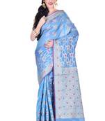 Sky Blue Woman Cotton Silk Blend  Banarasi Saree